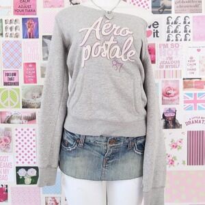 y2k aeropostale 87 off shoulder sweatshirt grey size L